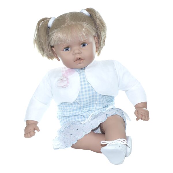 5130 bobos niña vestido azul cuadros, dos coletas