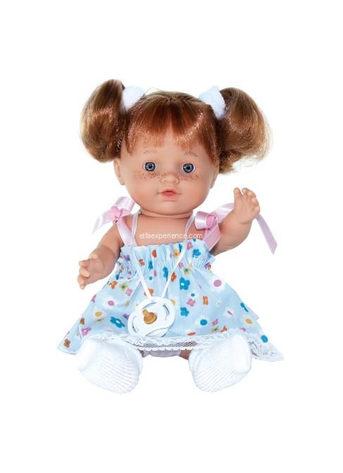 3000U Baby’s Display 2 coletas, pelirroja, vestido azul con flores coloridas