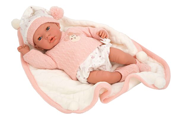 60754 ELEGANCE ANDIE 40CM ROSA C/MANTA, MECANISMO Y ABRO Y CIERRO LOS OJOS