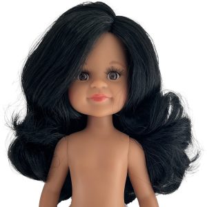 14837 Cleo latina pelo largo negro ondulado raya al lado, ojos marrones, braguitas + solapa