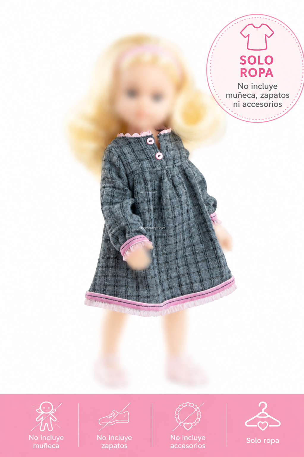 54687 Vestido Gris con Detalles Rosa para Muñecas 32 cm – Paola Reina - Imagen 2