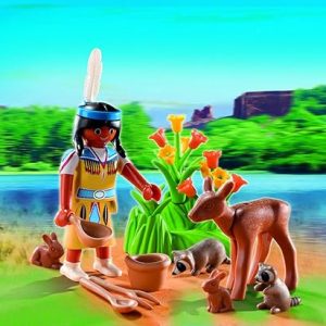 5278 Nativa americana con animales del bosque