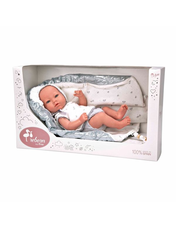 98172 REBORN ARIAS 38 CM BORJA GRIS C/MANTA (Cuerpo Vinyl, sexo niño) - Imagen 2