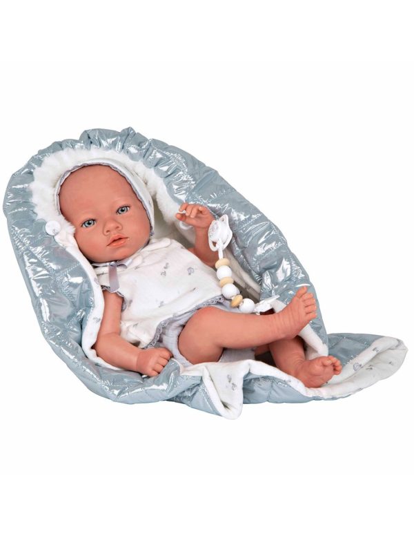 98172 REBORN ARIAS 38 CM BORJA GRIS C/MANTA (Cuerpo Vinyl, sexo niño)