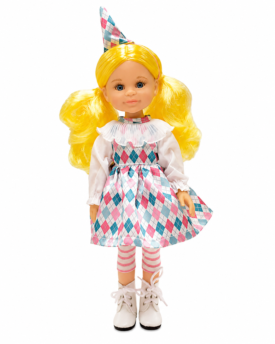 04716 Cleo Arlequina Pelo Amarillo 32 cm – Muñeca Amigas Paola Reina Edición Limitada