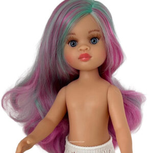 14878 LILI 32 CM CON BRAGUITAS CARA NORA PELO ONDULADO CON MECHAS COLORES RAYA LADO OJO AZUL NUEVO EN BOLSA + SOLAPA