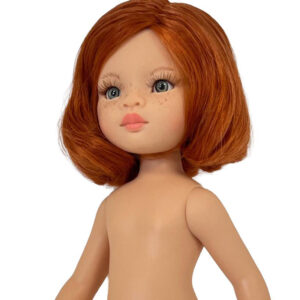 14879 NATALI 32 CM  CON BRAGUITAS CARA LIU PELO PELIRROJO INTENSO CORTE FRANCES RAYA LADO OJO VERDE CON PECAS EN BOLSA + SOLAPA