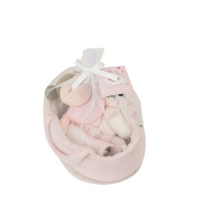 60948 ELEGANCE 21 CM MIMI PAJARITOS ROSA C/COMPLEMENTOS (capazo, mantita, biberon, chupete, vestido, Babero)