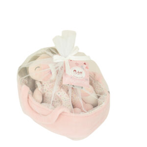 60949 ELEGANCE 21 CM MIMI FLORES ROSA C/COMPLEMENTOS (capazo, mantita, biberon, chupete, vestido, Babero)