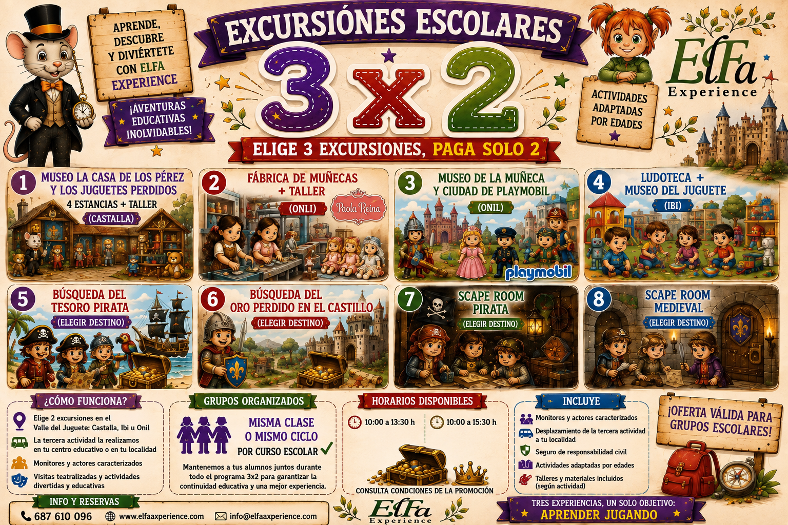 Excursiones escolares 2026/2027 Elfa Experience – Promoción 3x2